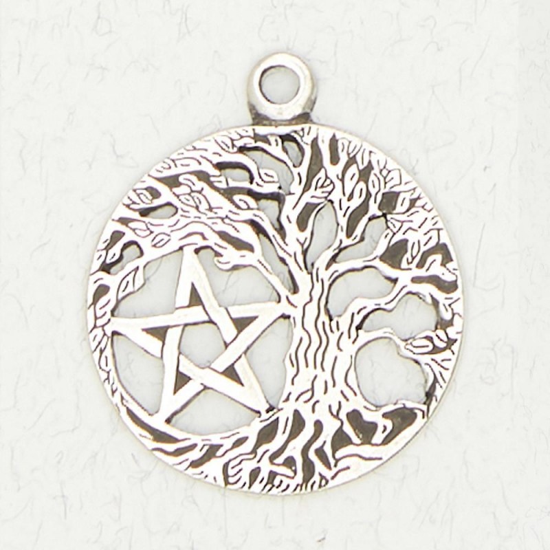 Sterling Silver Cut Out Tree Pentacle Pentagram Pendant